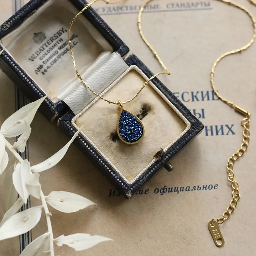 CLOSING SALE! 18K Gold Plated Blue Crystal teardrop Necklace - Picture 7 of 8